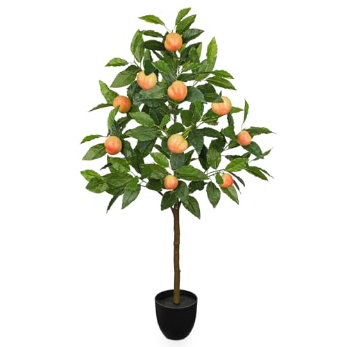 Oairse Artificial Peach Tree 3ft Fake Peach Fruits Plant Large Fake Floor Plants Tropical Faux Trees Indoor Peach Decorations for Home Living Room Office