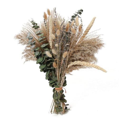 Musunny Dried Flowers Bouquet, 17" Dried Pampas Grass Decor Inc Lavender Eucalyptus DIY Floral Arrangements for Home Office Decoration,Wedding centerpieces