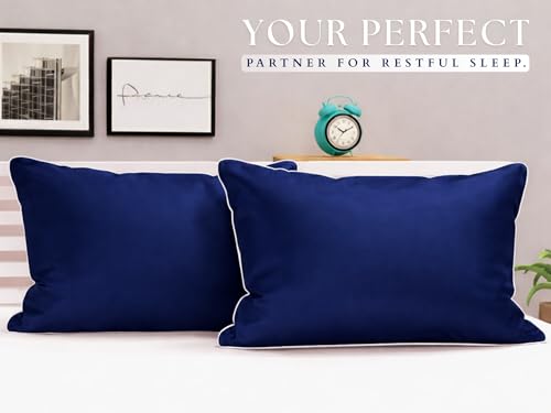 Image of BSB HOME Luxury Satin Silk Pillow Cover | 300 TC Ultra-Smooth Silky Finish | Premium Home Bedding Pillowcase | Soft, Glossy & Skin-Friendly Fabric | 18 x 28 Inches (Classic Navy)