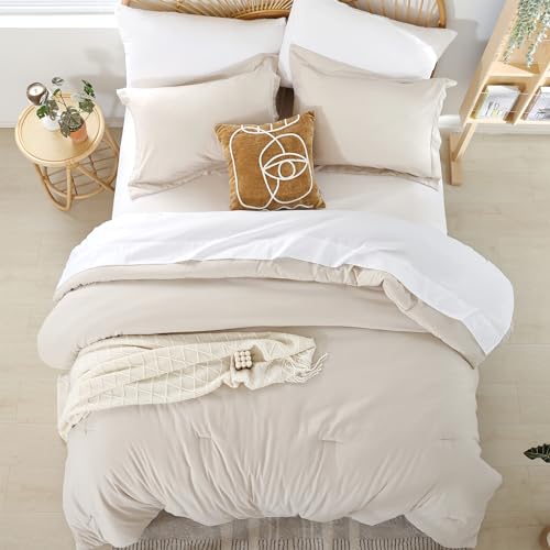 Image of weigelia Beige Full Comforter Set with Sheets - 7 Pieces Bed in a Bag Full