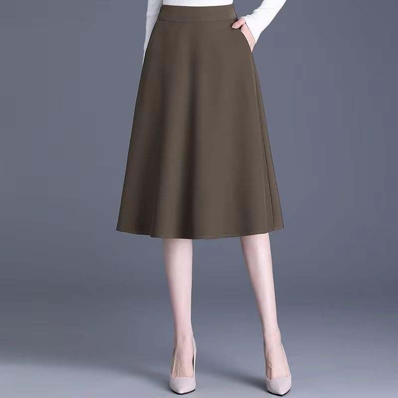 Jupe trapèze unie pour femme à taille élastique chic d'automne