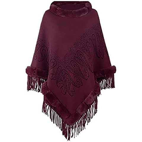KXZD Women's Elegant Cozy Wrap Poncho Sweater Stripes and Fringes Women Poncho Sweater Knit Shawl Cape Pullover Winter Warm Scarf Women Poncho Shawl Wrap Winter Warm Knitted Shawl Blanket Cape Red, L Cover