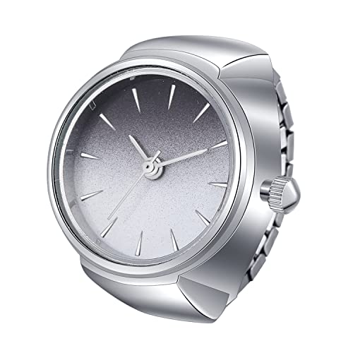 Image of JewelryWe Finger Watch for Women - Stretchy Elastic Band Round Simple Dial Quartz Ring Watches for Daily and Office