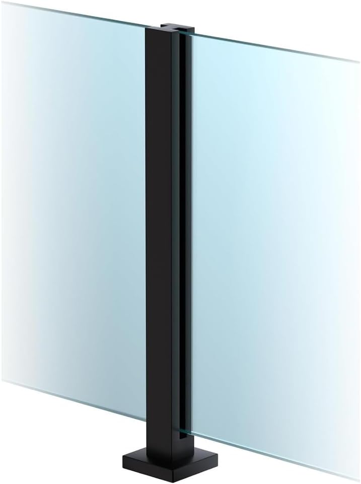 Professional 304 Stainless Steel Glass Railing Column, Floor Fix Frameless Toughened Glass Panels Post Installation Kit for Balcony, Decking, Attic,Black~mid Post,95cm