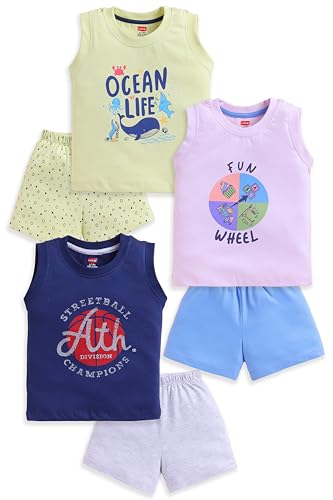 Image of LuvLap Baby Boys 100% Cotton Sleeveless Boys Tank Top & Shorts Set Pack of 3
