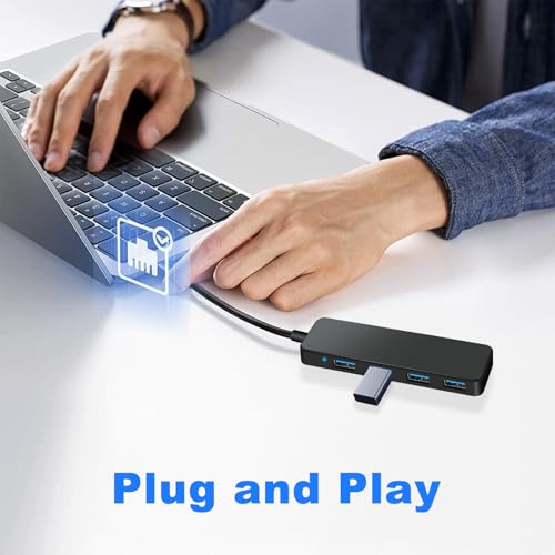USB Hub 3.0, 4-Port USB Verteiler, Ultra Slim 5Gbps USB Mehrfachstecker, USB-Hubs Splitter für MacBook Pro/Air, iMac, Surface Pro, XPS, PC, Stick, Maus, Drucker, Tastatur, Dell, HDD und Mehr