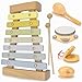 Natural Wood Baby Toys - Musical Toys for Toddlers 1-3, Toddler Musical Instruments Set of 5 in 1, with a Tambourine, Egg Shaker, Castanet, Maracas and Xylophone for Kids at All Ages