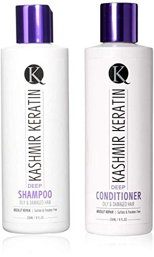 2PC Bundle:Kashmir Keratin Deep Shampoo and Conditioner For Oily and Damaged Hair Sulfate And Paraben Free NEW PRESENTATION (8 Fl. Oz)