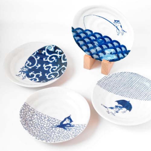 猫柄 取り皿 4枚組 日本製 食器 刺身皿 おうちごはん ねこ ネコ 美濃焼 電子レンジ対応 食洗機対応 (取り皿4枚セット)のサムネイル