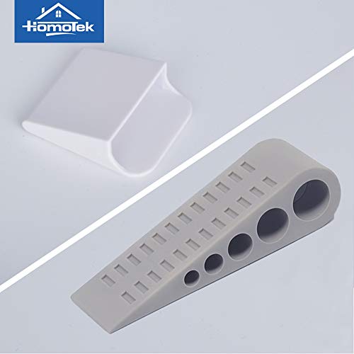 Homotek 2 Pack Wedge Rubber Door Stops Door Chucks Stoppers Wall Protector For Floor & Bottom Of Door With Self Adhesive White Holder, 5"X1-9/16"X1-5/16" (Gray) #TOP3