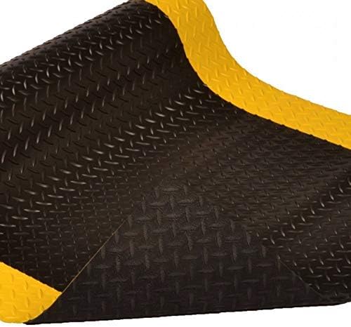 American Floor Mats - Diamond Plate Runner Mats - Durable, Abrasion Resistant Vinyl Mats, Rolls Black, Yellow Edge 3/16" Thick x 5' x 50'