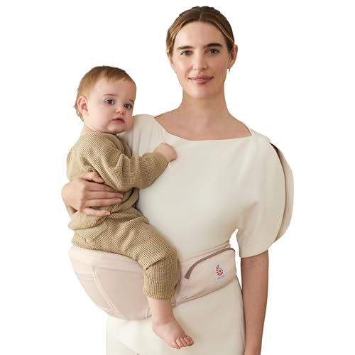 Image of Ergobaby Lift Hip Seat Baby Carrier for Babies and Toddlers 6-48 Months (17-45 lbs) - Ergonomic Baby Carrier with Storage Pockets, Hip-Healthy Positioning - Natural Beige