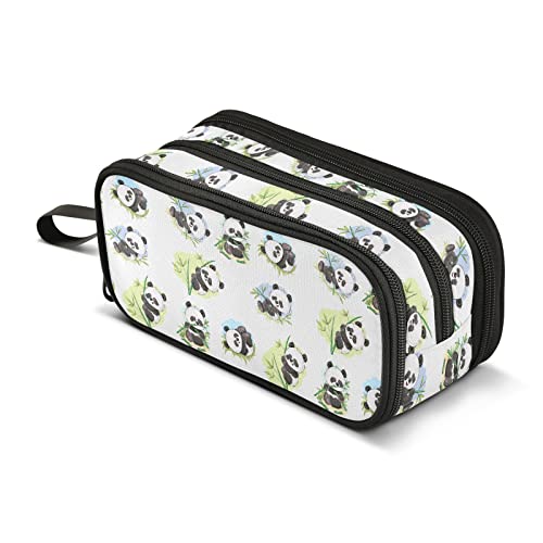 Image of ZAZYXTJ Cute Panda Large Capacity Pencil Case 3 Compartment Pen Pouch Storage Canvas Makeup Bag for School Office Teen Girl Boy Men Women