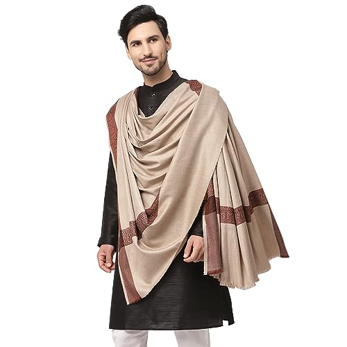 Mantón de lana beige de hombre Weavers Villa chal grande abrigo elegante bordes