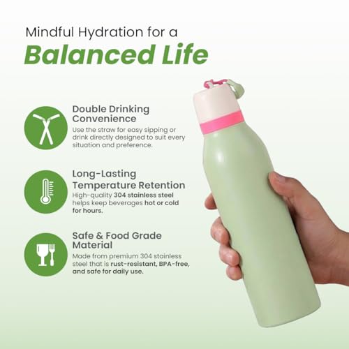 Image of HomeEssentials 700ml Stainless Steel Water Bottle: 3-Layer Insulated Hot & Cold Flask - Leakproof Design - Premium Sports Bottle for School, Office & Home - Sleek Durable Hydration
