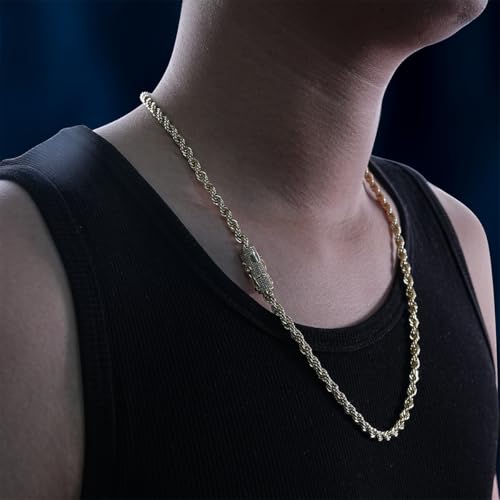 14k Gold Plated Rope Chain with Artificial Simulated Diamond Clasp 5mm Stainless Steel Twist Chain Necklace Bracelet for Men Women 7.5-24 Inches2