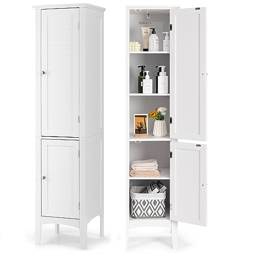 COSTWAY Armario Baño, Armario Baño Columna de 5 Niveles, Mueble Baño, 2 Puertas, 38 x 38 x 160 cm (Blanco)