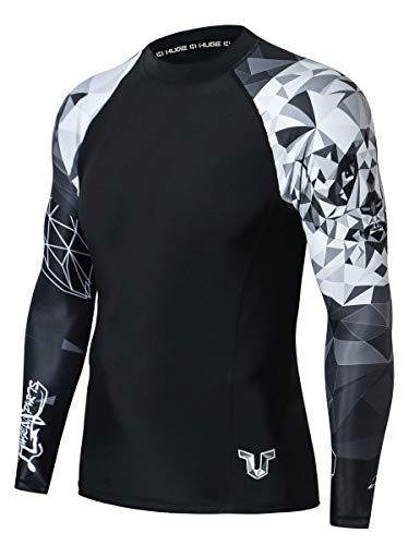 HUGE SPORTS Men's Swim Shirts Long Sleeve UPF 50+ Rash Guard Sun Shirts UV Sun Protection