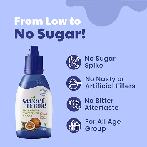 Image of Sweetmate Monk Fruit Drops - 10ml | 1:1 Natural Sugar Replacer | Zero Calories, Diabetic & Keto Friendly | Tastes Just Like Sugar | Ideal for Tea, Coffee, Baking & Cooking