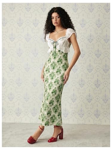 Image of GORGLITTER Women's Sweetheart Neckline Wedding Guest Tea Party Maxi Dress | Boho Vintage Dress, Bridal Shower Dresses for Guest, Floral Dress, Cocktail Birthday Dress,