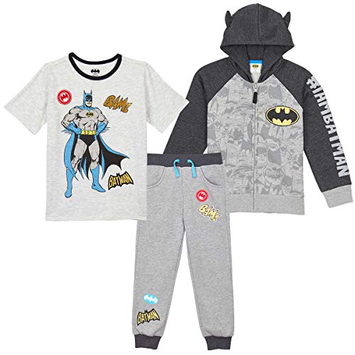 WarnerBros. Batman Boys' Hoodie Sweatpant Activewear 3PC Outfit Set, Size 3T Dark Gray