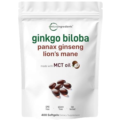 Micro Ingredients ﻿﻿Ginkgo Biloba & Ginseng 5,600mg Equivalent, 400 Softgels | 6 Month Supply | Triple Strength Ginko Biloba & Lions Mane Memory S