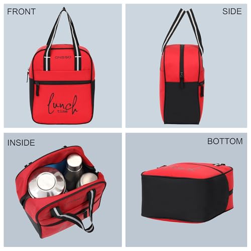 Image of Durable & Lightweight Lunch Bag | Trendy Water-Resistant Tiffin Bag & Meal Holder for Office, School, Travel & Picnic, Stylish, Insulated Design for Men, Women & Kids (Red)