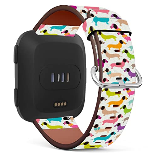 Mingdao Compatible with Fitbit Versa 2 / Versa/Versa Lite/Versa SE Patterned Leather Replacement Band (Cute Dachshund Dogs)