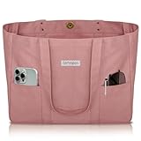 HOMESPON Large Canvas Tote Bag for Women Everything Bag with Pockets and Laptop Sleeve (Pink)