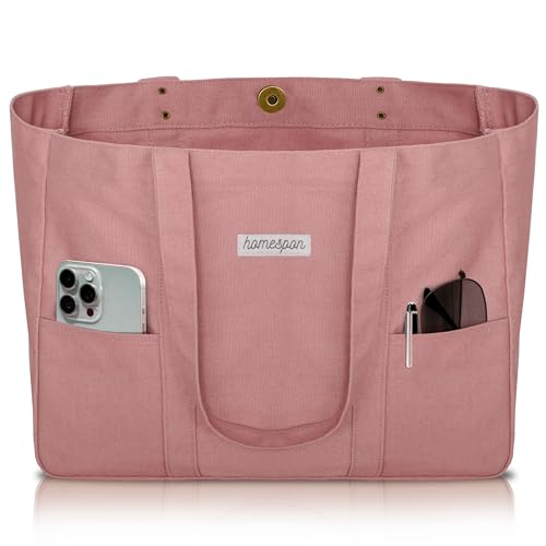 Sac fourre-tout femme avec poches et housse ordinateur portable rose