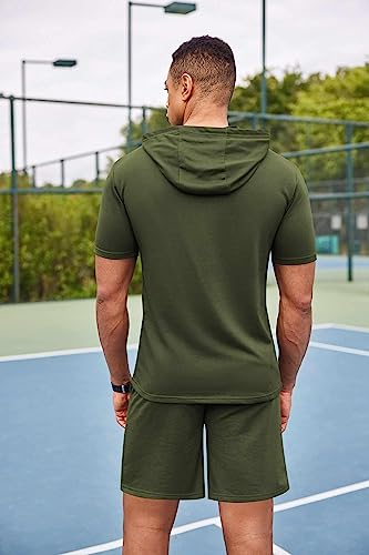 Coofandy Mens 2 Piece Short Sleeve Hooded Athletic Tracksuit Casual Sports Sweatsuit Workout Gym Hoodie And Shorts Set #TOP3