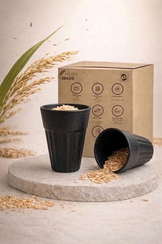 Image of Eco-Friendly Tea Cup Set of 2 | Kulhad Style Coffee & Tea Mugs | 140 ml Unbreakable, Stain-Free, Heat Resistant, Reusable, Microwave Safe | Rice Husk & Bamboo Fibre | Midnight Black