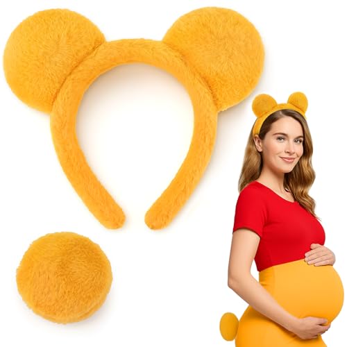 Shaxcoq Halloween Costumes for Women – Yellow Bear Ears and Tail, Funny Bear Costume Accessories, School Events, Trick-or-Treat Family Dress-Up