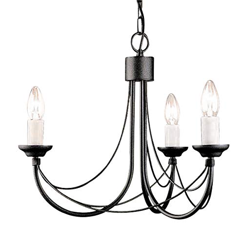 3 Bulb Chandelier Hanging Pendant Light - Gothic Style - Ivory Colour Candle Tube - Black - LED E14 60W Bulb