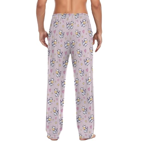 Vdsrup Men's Pajama Pants Cute Cow Star Heart Pajama Pants for Men PJs Bottoms Drawstring Pockets Sleep Lounge Pants S2