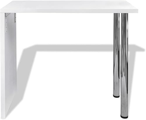 Miniatura 5 de CHARMMA Mesa de bar MDF con 2 patas de acero de alto brillo, blanco y blanco, 47.6lbs