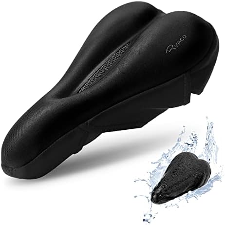 Ryaco Gel Bike Seat Cushion Cover - Breathable Comfortable Bicycle Saddle Cover Black with Water&Dust Resistant Cover Fits Spin, Stationary Exercise Bike, Outdoor or Indoor Cycling