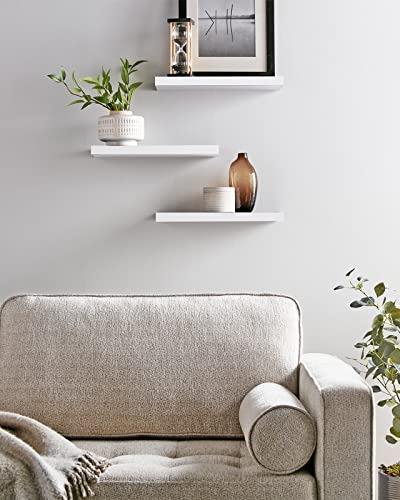 Bayka Floating Shelves, Wall Mounted Rustic Wood Shelves For Bathroom, Bedroom, Living Room, Kitchen, Small Hanging Shelf For Books/Storage/Room Decor With 22Lbs Capacity (White, Set Of 3, 16In) #TOP4