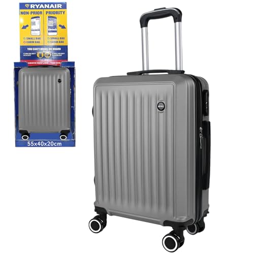 ARTREE Maleta de Cabina 55x40x20cm, Trolley de Cabina Rígido Resistente Ligera de ABS 4 Ruedas 360° con Tirador telescópico y Cerradura Seguridad, Apto para Vueling, Ryanair, EasyJet (Plateado)