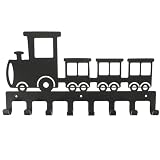 Alipis Wall Hanging Hooks, 8 Hooks Decorative Metal Coat Hooks Train Shaped Wall Mounted Hook Rack Key Hook Towel Hanger Hooks for Bedroom, Bathroom, Hallway, Entryway, Closet (Black)