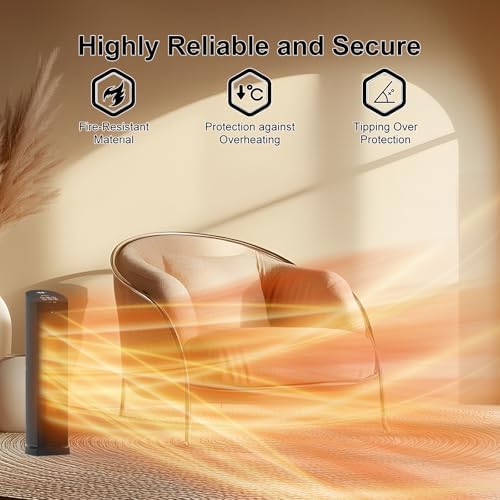 Space Heater for Indoor Use - 24 inches 1500W Ceramic Heater with Remote Control, 12 Hour Timer, Oscillation, LED Display, for Bedroom Office Indoor - 2