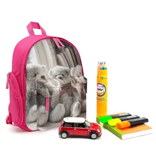 Bear Sitting on Shelf Backpack Small Book Bag with Side Pocket, Lightweight Durable Backpack, Travel Rucksack, Pink-style3