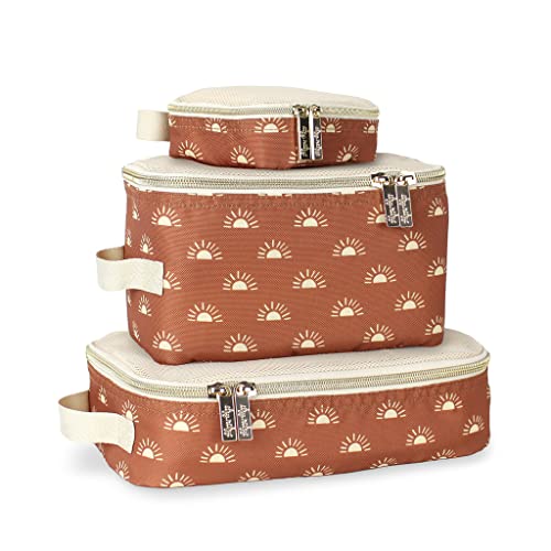 Image of Itzy Ritzy Packing Cubes for Travel – Set of 3 Packing Cubes or Travel Organizers; Each Cube Features a Mesh Top, Double Zippers and a Fabric Handle (Terracotta Sunrise)