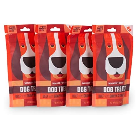 Walker & Drake Dog Treats 4 Pk - SUPER TASTY & Soft Baked - Beef with Gravy & Sweet Potato - 4x 100g - Grain & Gluten Free, Re-sealable Bag (100% Recyclable) Cover