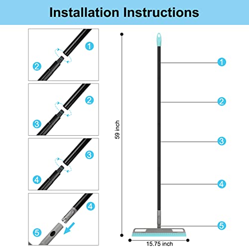 Multifunction Magic Broom, Silicone Floor Squeegee Broom With 59" Long Handle, Scraping Broom For Floor Bathroom Kitchen Shower Tile Pet Hair Fur Marble Glass Water Window Foam Cleaning, Blue #TOP5