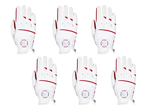 Women's Golf Glove Microfiber With Colorful Cabretta Leather Six Pack(Left Is Wear On Left Hands,Right Is Wear On Right Hands) Four Colors White/Sky/Orange/Red(Red,M,Right) #TOP27