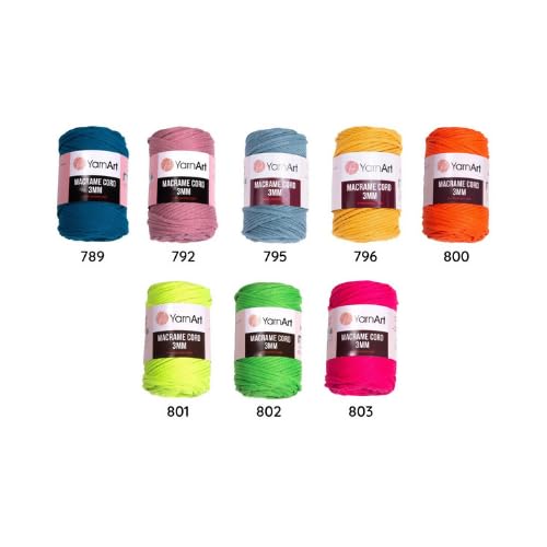 YarnArt Cordão de macramê de 3 mm - corda de macramê para artesanato, nós, tapeçarias de parede e de