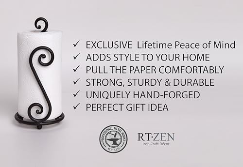 Rtzen 8999 Matte Black Paper Towel Holder Countertop - Decorative Farmhouse Paper Towel Roll Holder - Rustic Metal Modern Paper Towel Holder Stand For Kitchen Or Bathroom  thumb #1