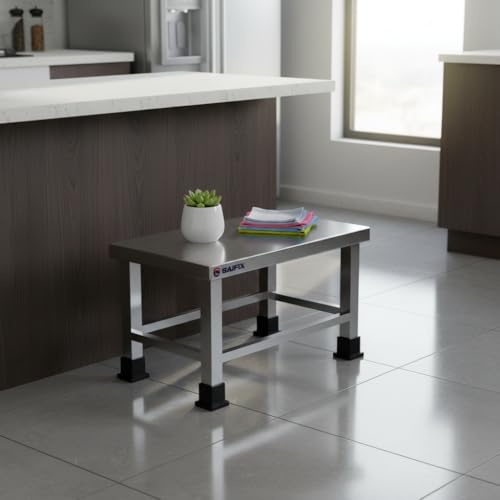 Image of MILAD Stainless Steel Small Stool for Home, Kitchen, and Office - Heavy Duty Sitting & Step Stool for Bathroom, Living Room, and Outdoor Use (33 L x 20 W x 22 H CM's)