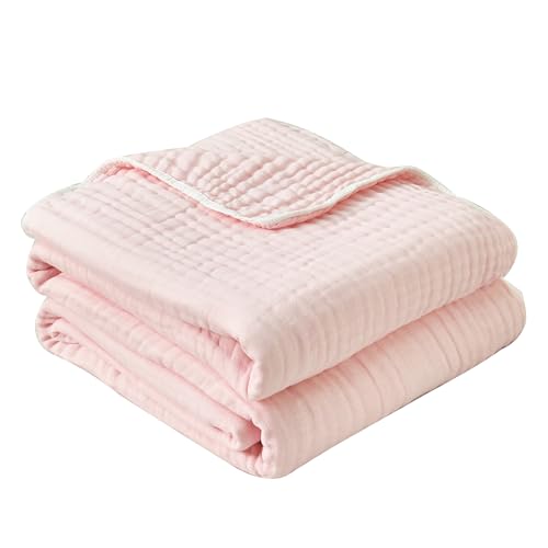 Image of 100% Cotton Muslin Blanket Queen 6-Layer Gauze Pink Bed Blanket Lightweight Soft and Breathable Blanket for Sofa Couch Coverlet Farmhouse Decor Both Sides